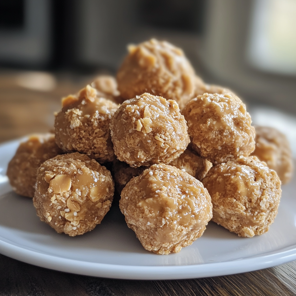 Close-up of freshly made Butterfinger Balls, coated in chocolate and drizzled with peanut butter, on a rustic kitchen counter.

